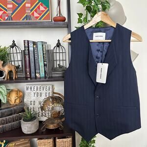 HENRIK VIBSKOV Pure Vest Waistcoat Navy Blue Pinstripe Sz S NWT {Q32}